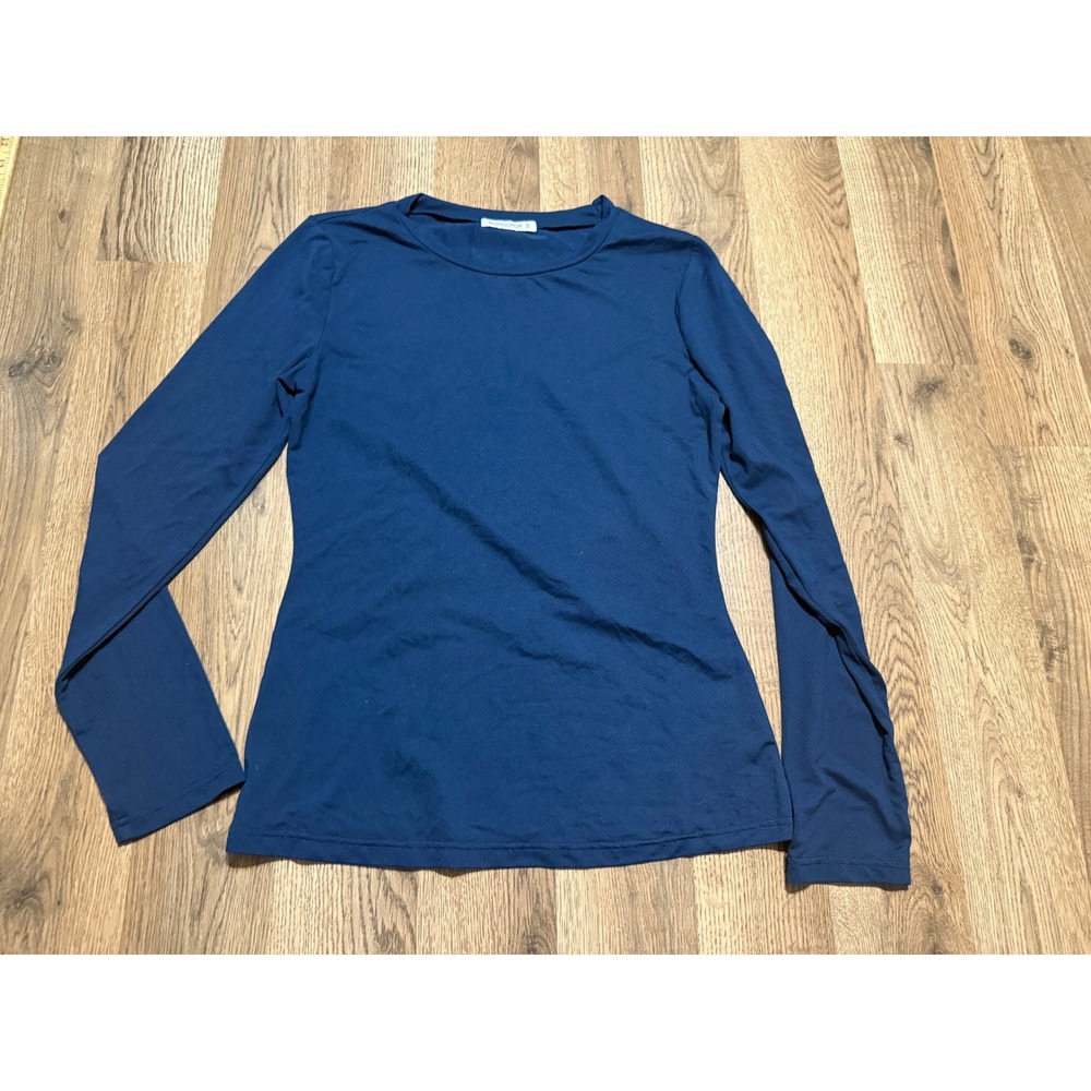 MANGOPOP Shirt Women Size S Navy Blue Long Sleeve Crew Neck Basic Solid